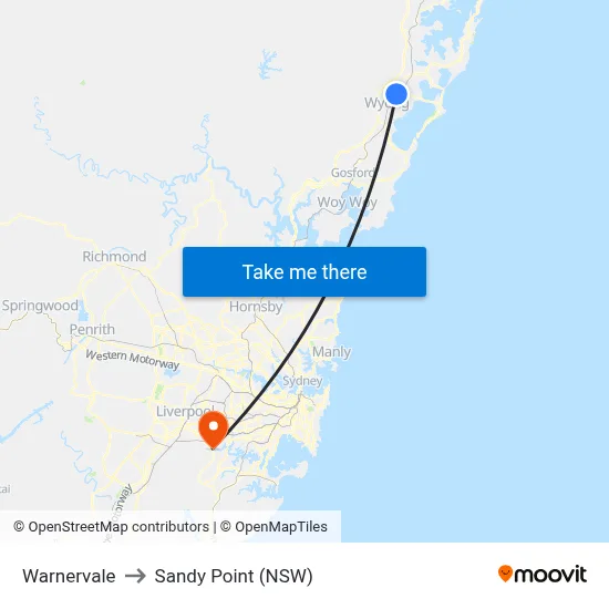 Warnervale to Sandy Point (NSW) map