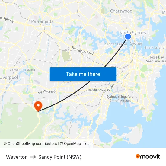 Waverton to Sandy Point (NSW) map