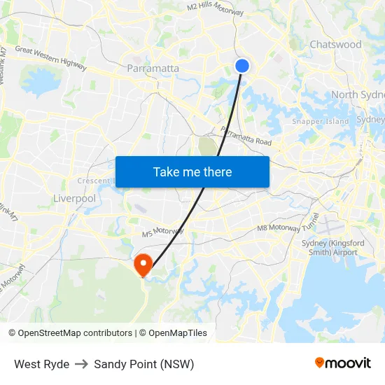 West Ryde to Sandy Point (NSW) map