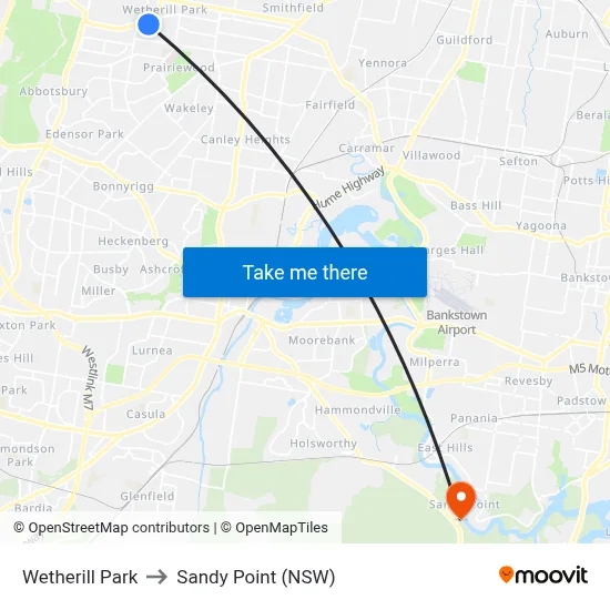 Wetherill Park to Sandy Point (NSW) map