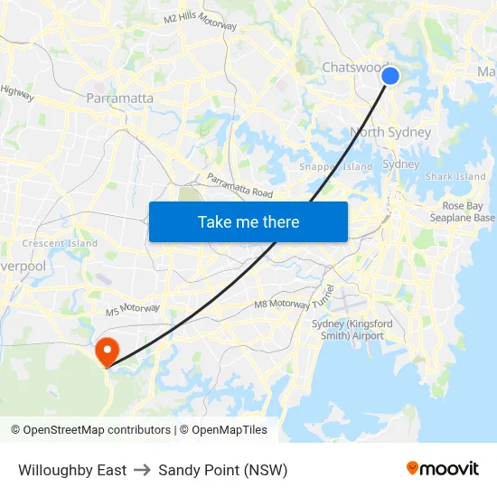 Willoughby East to Sandy Point (NSW) map