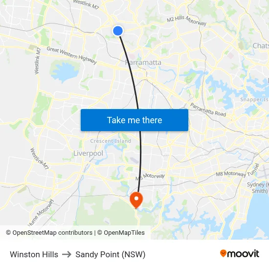 Winston Hills to Sandy Point (NSW) map