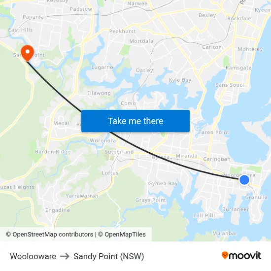 Woolooware to Sandy Point (NSW) map
