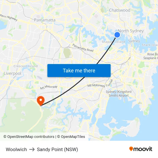 Woolwich to Sandy Point (NSW) map