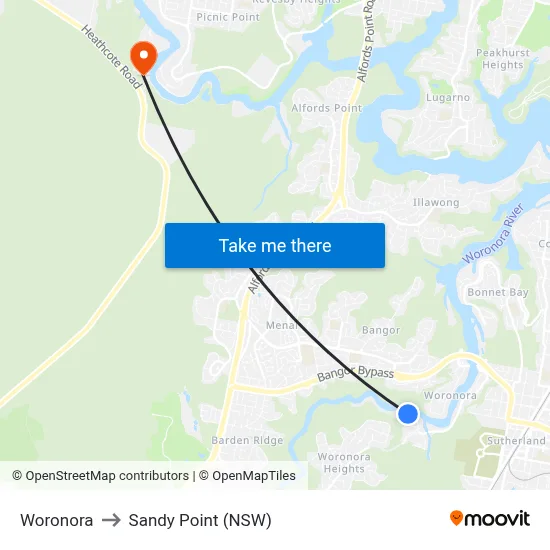Woronora to Sandy Point (NSW) map