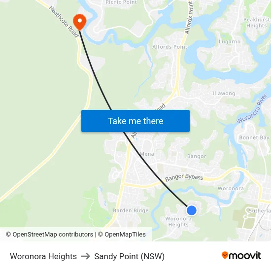Woronora Heights to Sandy Point (NSW) map