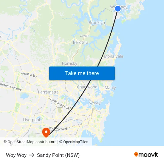 Woy Woy to Sandy Point (NSW) map