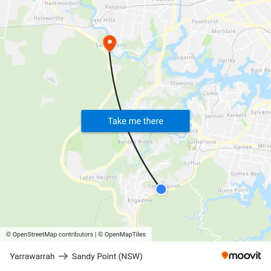 Yarrawarrah to Sandy Point (NSW) map