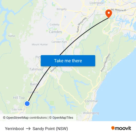 Yerrinbool to Sandy Point (NSW) map