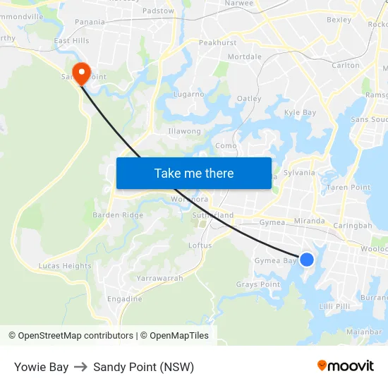 Yowie Bay to Sandy Point (NSW) map