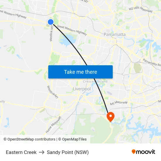 Eastern Creek to Sandy Point (NSW) map