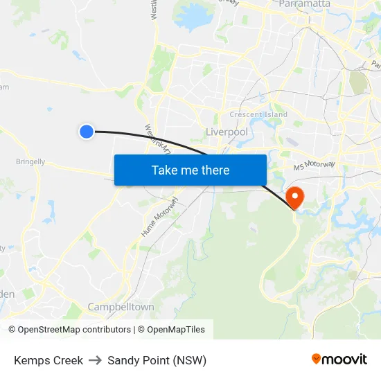 Kemps Creek to Sandy Point (NSW) map