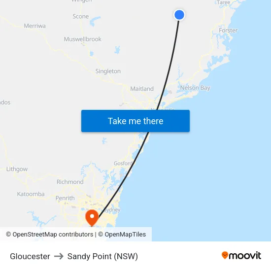 Gloucester to Sandy Point (NSW) map