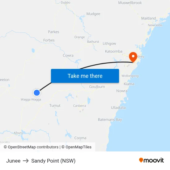 Junee to Sandy Point (NSW) map