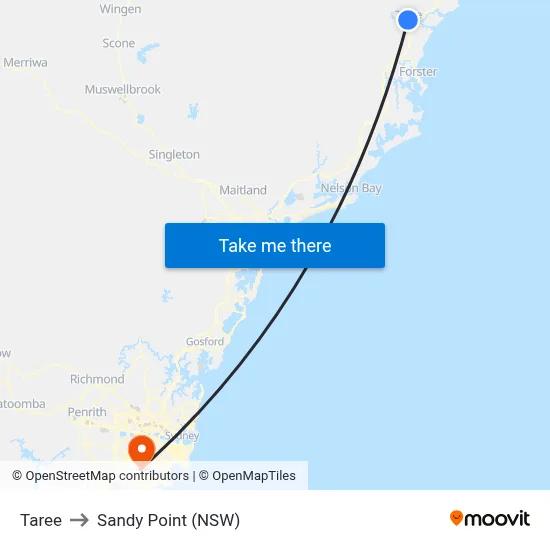 Taree to Sandy Point (NSW) map