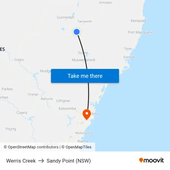 Werris Creek to Sandy Point (NSW) map