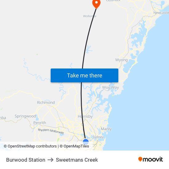 Burwood Station to Sweetmans Creek map