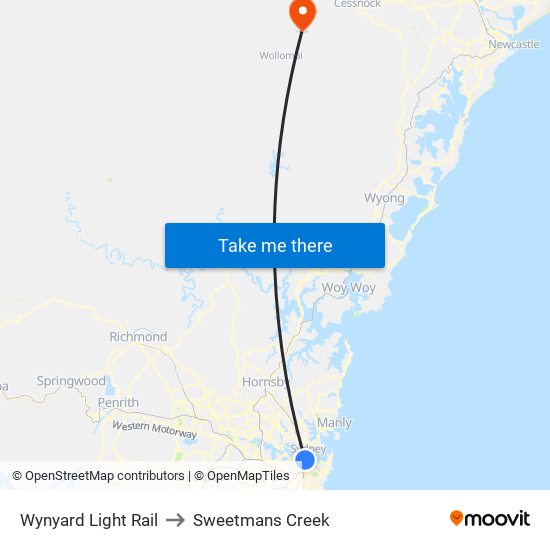 Wynyard Light Rail to Sweetmans Creek map