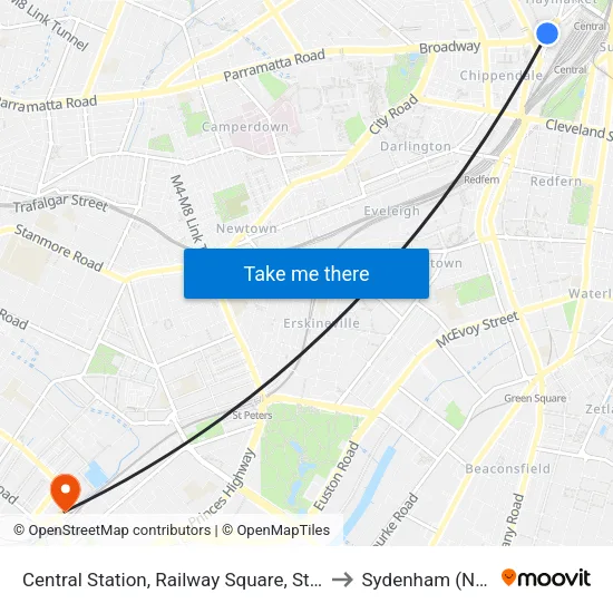 Central Station, Railway Square, Stand M to Sydenham (NSW) map