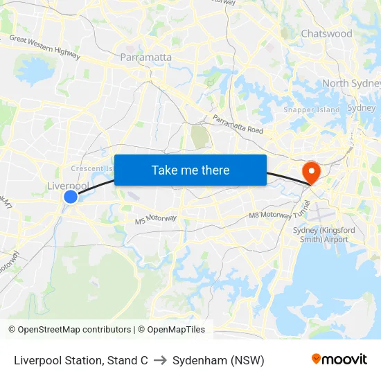Liverpool Station, Stand C to Sydenham (NSW) map