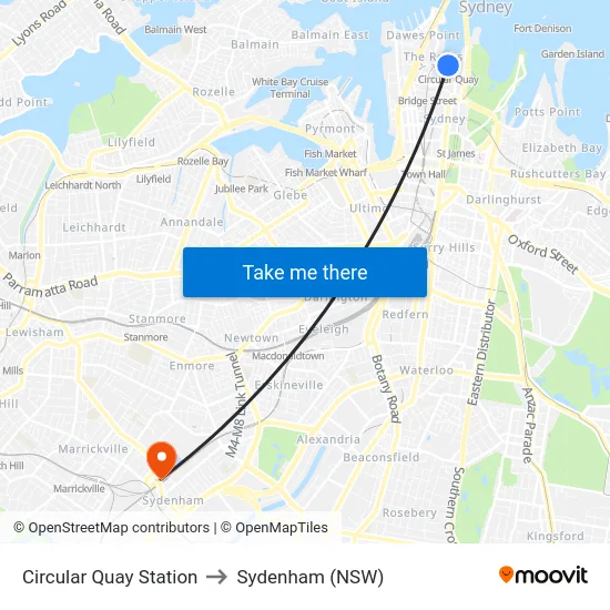 Circular Quay Station to Sydenham (NSW) map