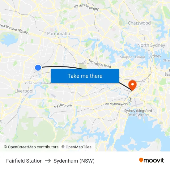 Fairfield Station to Sydenham (NSW) map