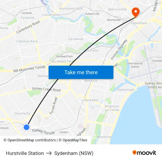 Hurstville Station to Sydenham (NSW) map