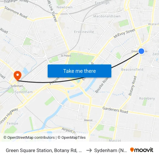 Green Square Station, Botany Rd, Stand C to Sydenham (NSW) map