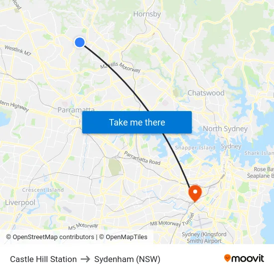 Castle Hill Station to Sydenham (NSW) map
