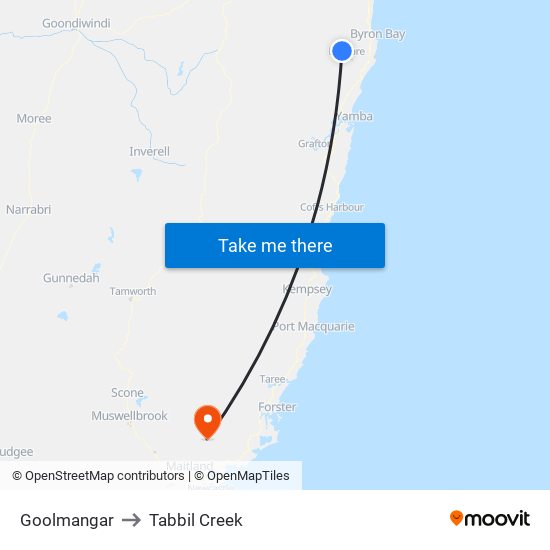 Goolmangar to Tabbil Creek map