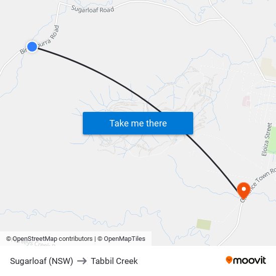 Sugarloaf (NSW) to Tabbil Creek map