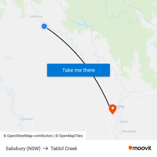 Salisbury (NSW) to Tabbil Creek map