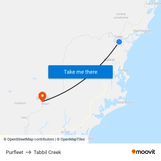 Purfleet to Tabbil Creek map