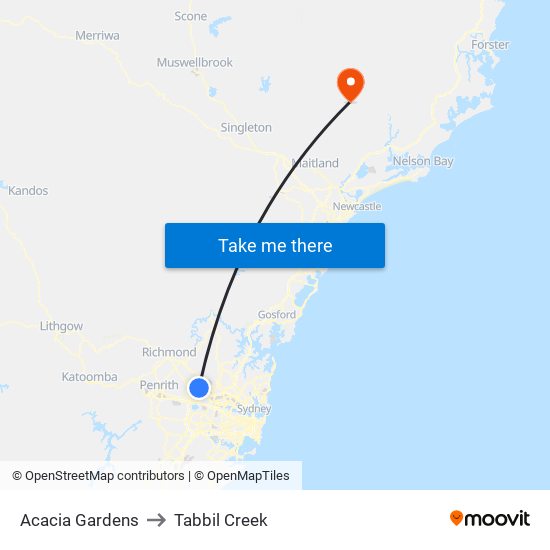 Acacia Gardens to Tabbil Creek map