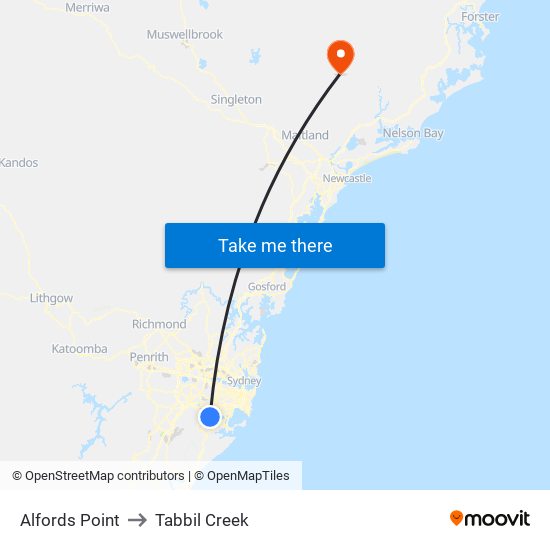 Alfords Point to Tabbil Creek map