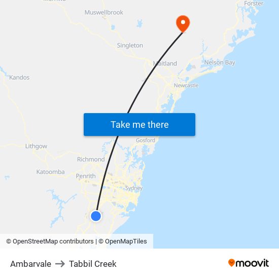 Ambarvale to Tabbil Creek map