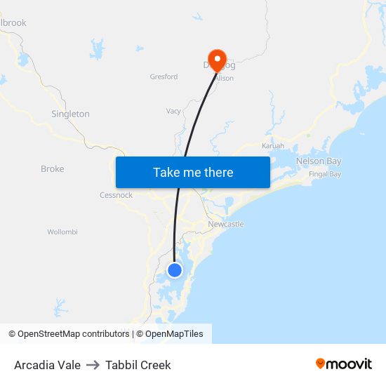 Arcadia Vale to Tabbil Creek map