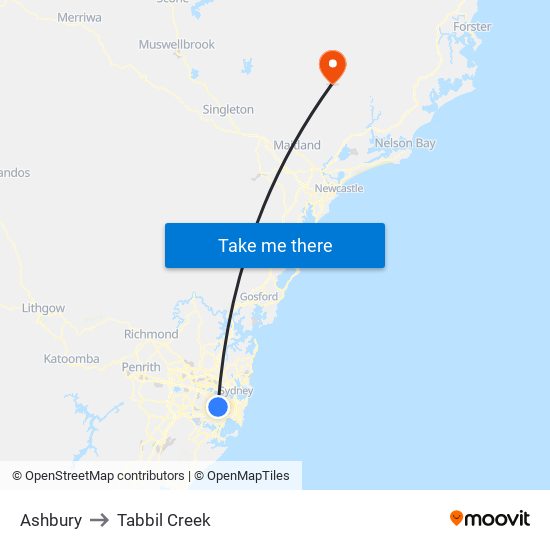 Ashbury to Tabbil Creek map