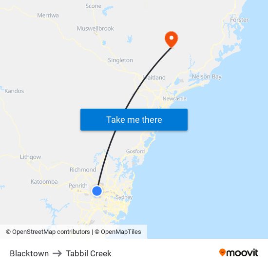 Blacktown to Tabbil Creek map