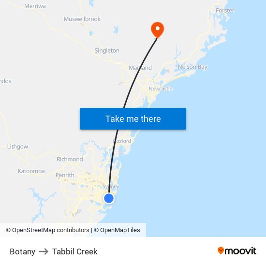 Botany to Tabbil Creek map