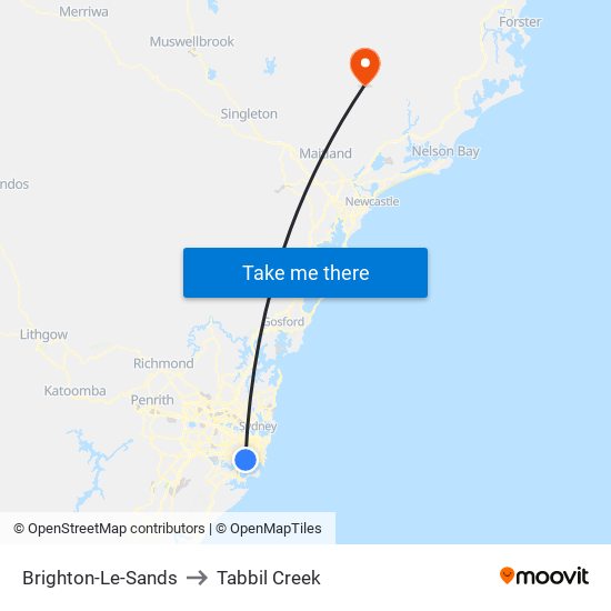 Brighton-Le-Sands to Tabbil Creek map