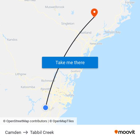 Camden to Tabbil Creek map