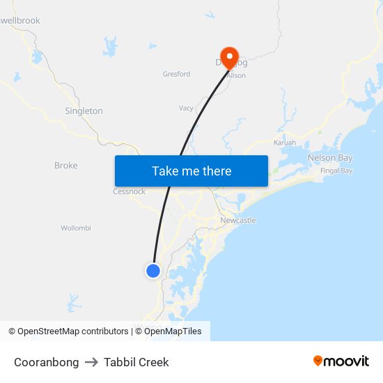 Cooranbong to Tabbil Creek map