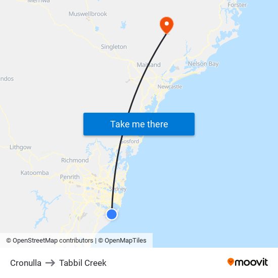 Cronulla to Tabbil Creek map