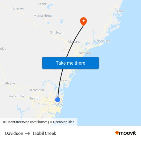 Davidson to Tabbil Creek map