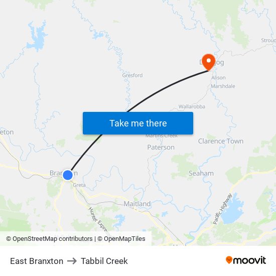 East Branxton to Tabbil Creek map