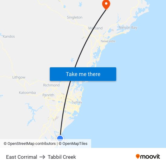 East Corrimal to Tabbil Creek map