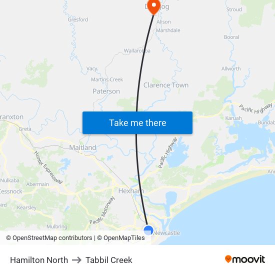 Hamilton North to Tabbil Creek map