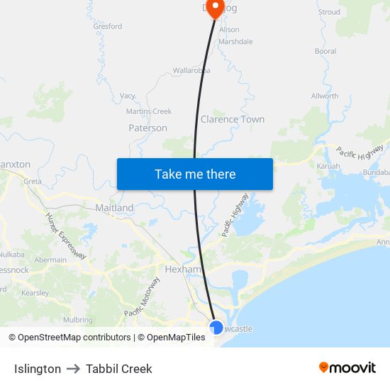 Islington to Tabbil Creek map