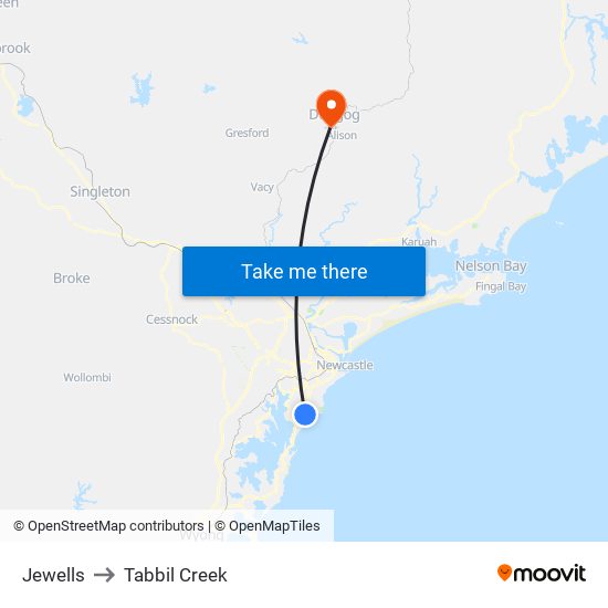 Jewells to Tabbil Creek map
